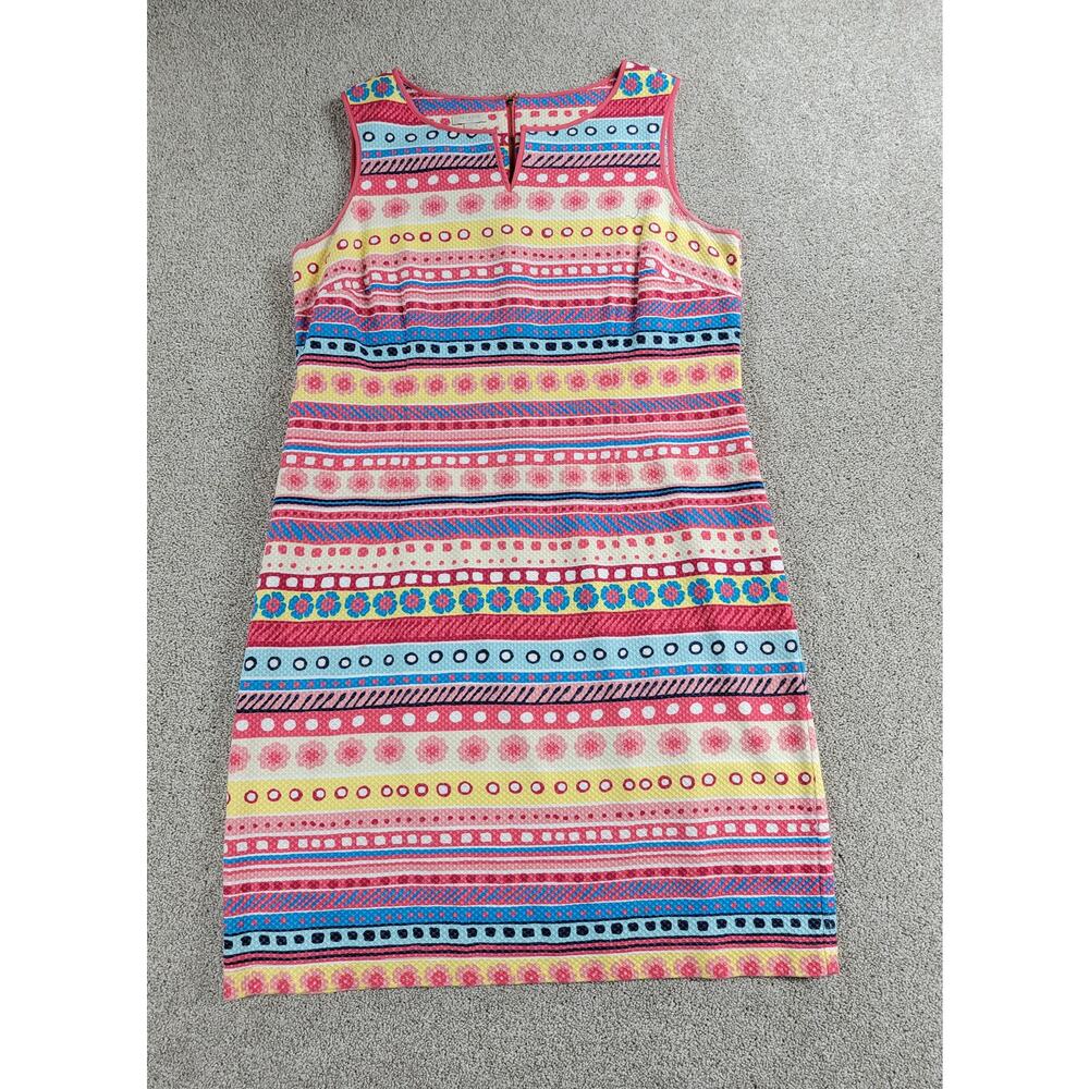 Talbots Dress 14 Pastel Textured Striped Floral Sleeveless Midi Easter Sprint